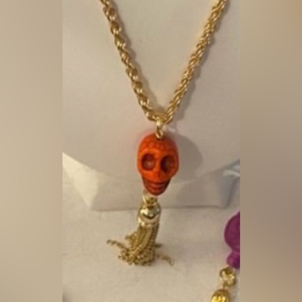 Gold plated braided chain with skull and tassel NEW